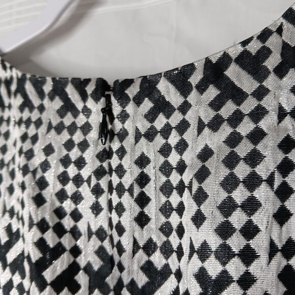 Cynthia Rowley Metallic Geo Pattern Fit & Flare Dress Black White Silver Size 2 - Picture 10 of 14